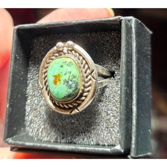 Vintage Sterling Silver Ring With Turquoise Stone Size 6.5 Intricate Rope Detail - Picture 7 of 9